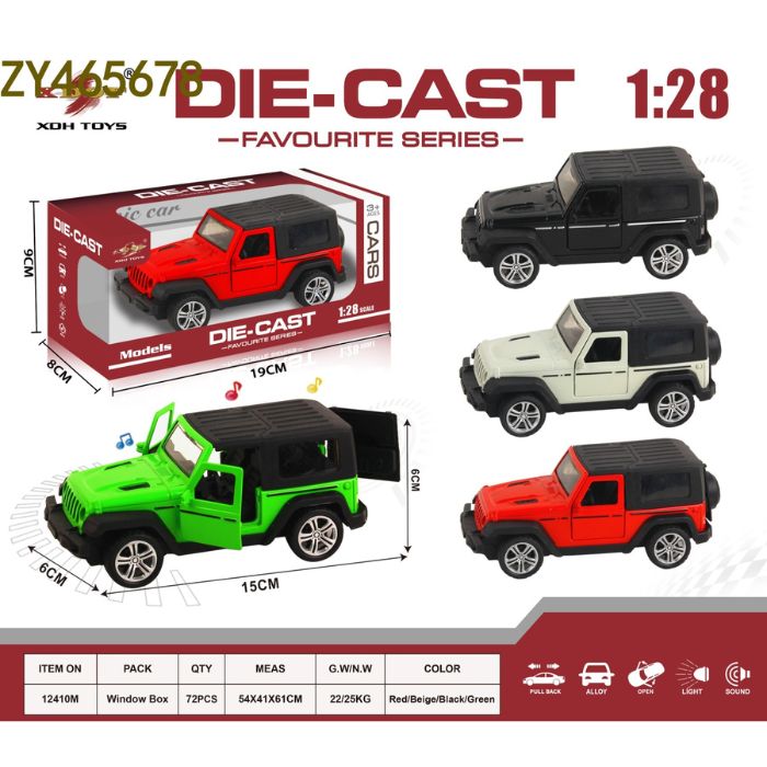 1:28 Simulated pull-back alloy three-door Wrangler hardtop with light and music