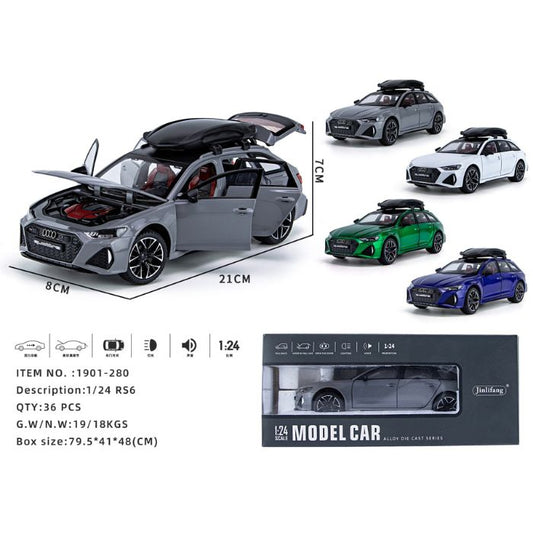 1:24 Audi RS6 street car version
Sound and light music six-door pull-back
alloy car model