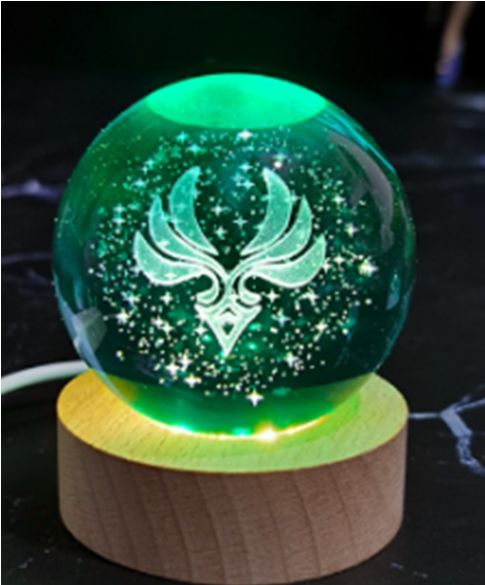 Genshin Impact 3D Crystal Lamp with wooden Base