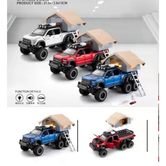 1:24 Scale Diecast Model Ford Raptor Motorhome with Sound and Light - Pullback Toy Car with Openable Doors, Metal Ornament for Decoration 