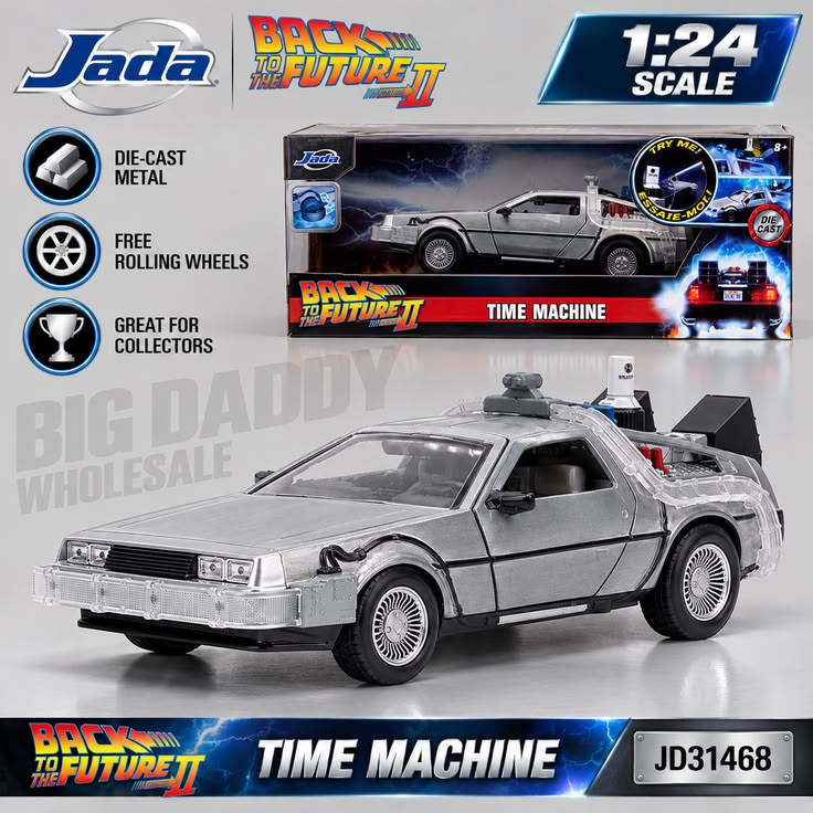Jada Toys Back to the Future II Time Machine 1:24 Die-Cast Car with Light