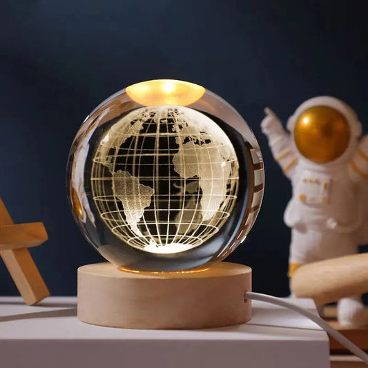 Globe 3D Crystal Lamp with wooden Base