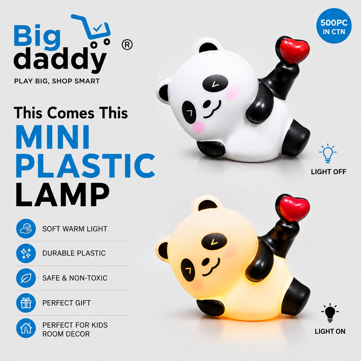 Panda playing football  Mini plastic lamp -  Pack of 6 ( Net price - 52  )