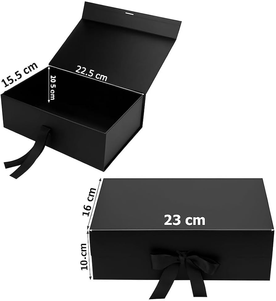 New Black Modern Folding Gift 🎁 Box with Ribbon🎀 (Size- 23x16x10cm)