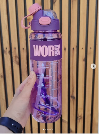 (Pack of 2) Hard work print water bottle net price 155