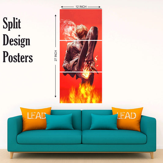 Sanji fire kick split design paper poster pack of 3 ( Net price 42 )