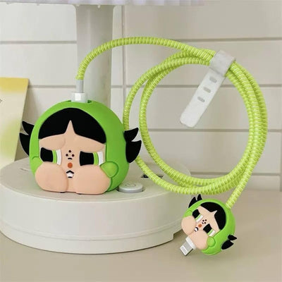 3 pcs- New Powerpuff Grn Girl 20W Iphone Silicone Charger Cover (Net Price 65)