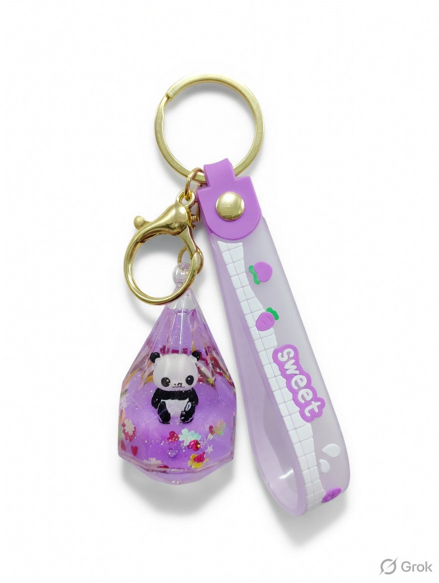 Pack of 3 panda in diamond water glitter keychain (eff price 62)