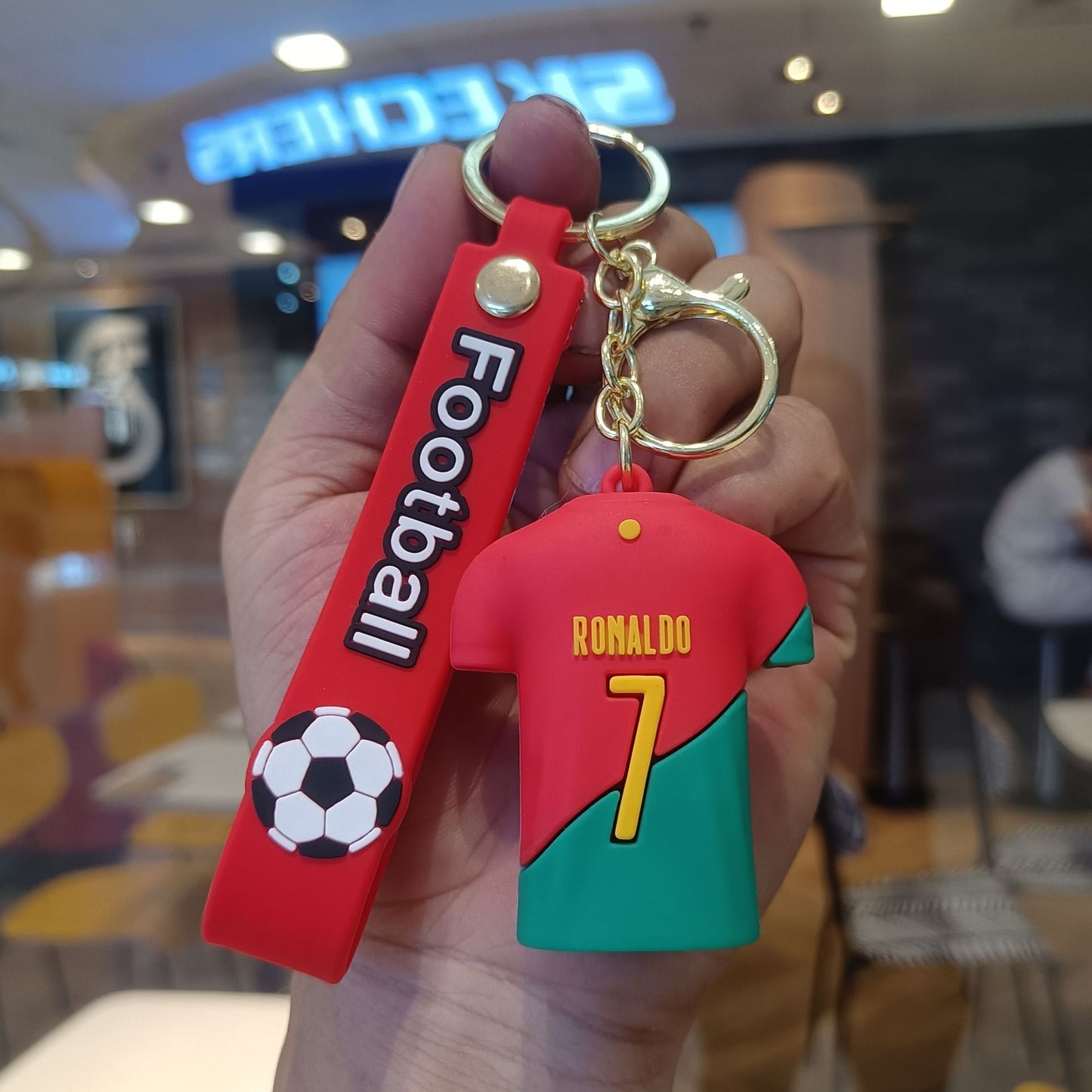 New Ronaldo Red/Grn T-shirt 👕 Rubber Keychain Pack of 3 (eff price 37)