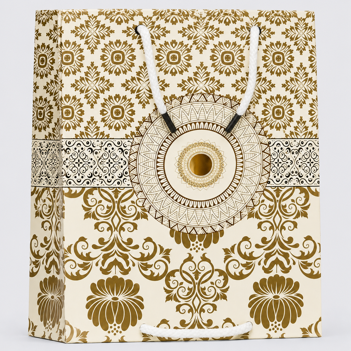 Golden flower theme small size paper gift bag (Pack of 12)