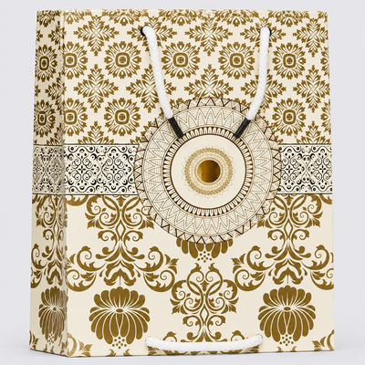 Golden flower theme small size paper gift bag (Pack of 12)