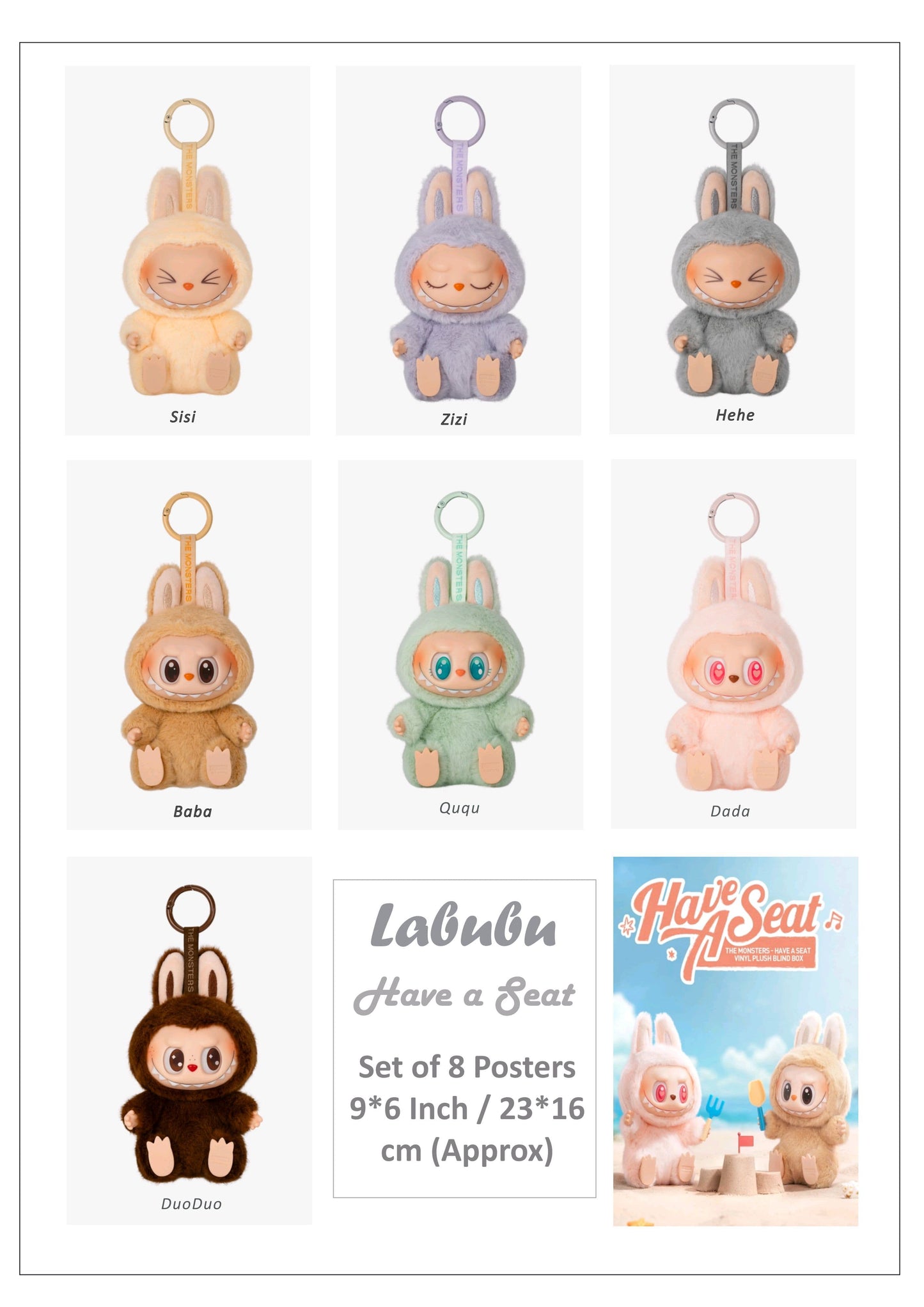 Labubu (Have a Seat) small size paper poster pack of 8 (eff price 50/pkt) Pack of 3 packet