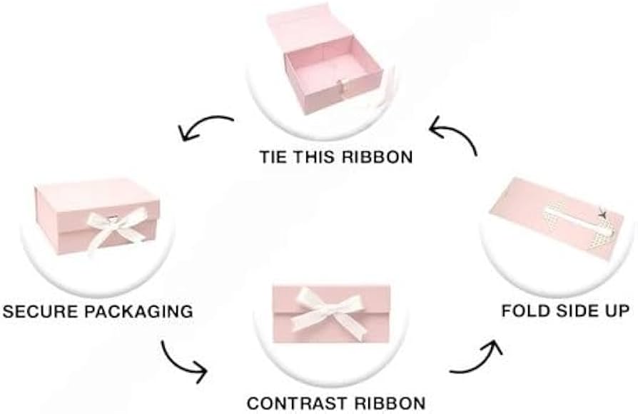 New Pink Modern Folding Gift 🎁 Box with White Ribbon🎀 (Size- 23x16x10cm)