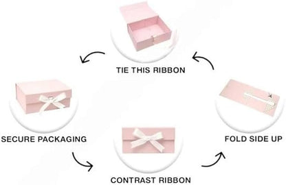 New Pink Modern Folding Gift 🎁 Box with White Ribbon🎀 (Size- 23x16x10cm)