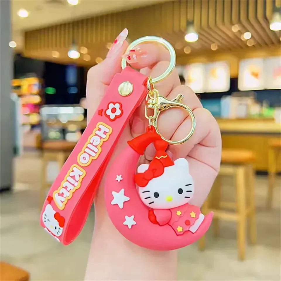 New Kitty on Moon Rubber Keychain Pack of 3 (eff price 37)
