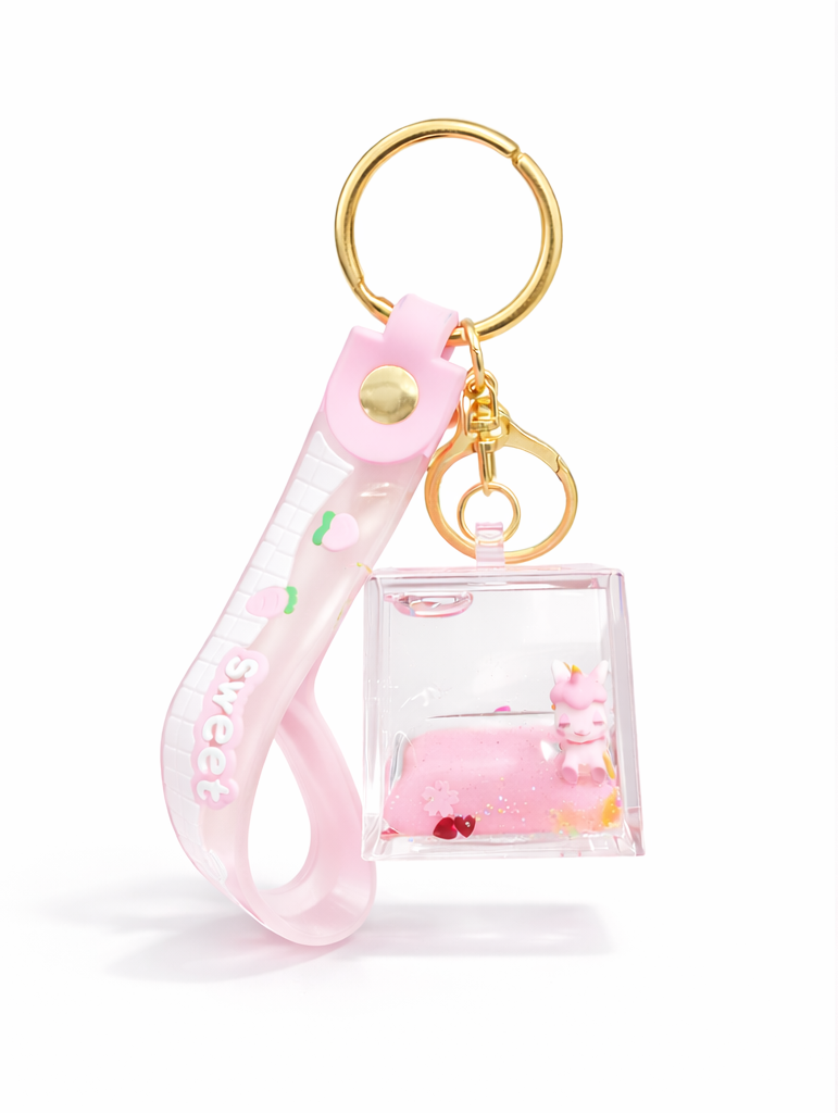 Pack of 3 unicorn in square water glitter keychain (eff price 62)