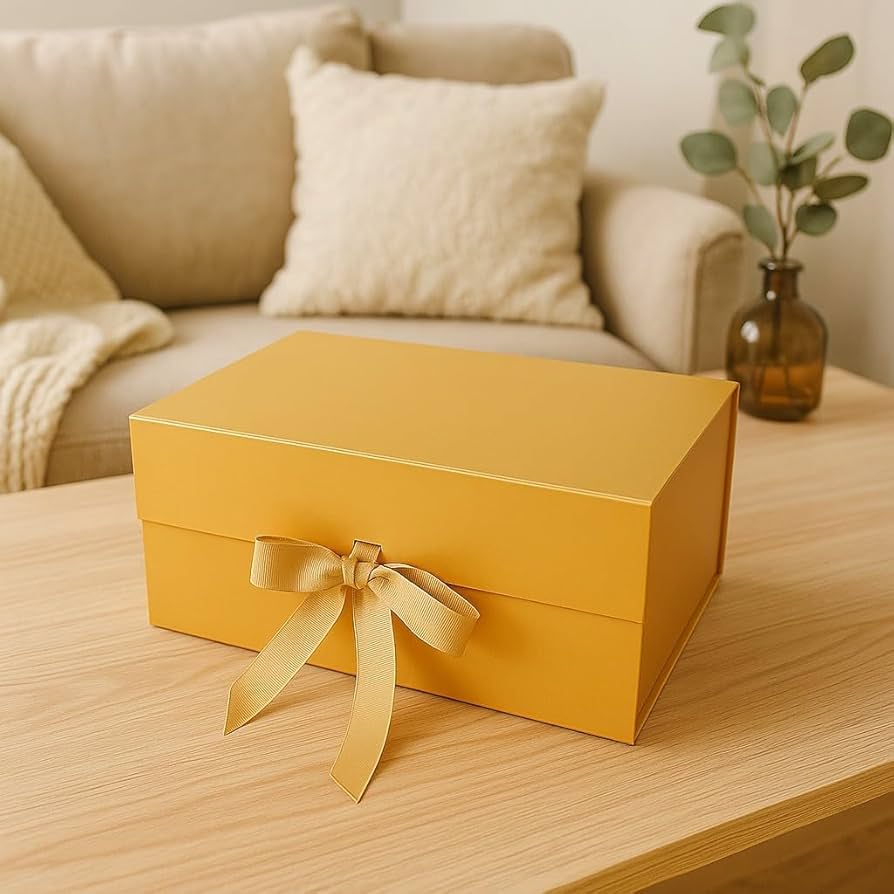 New Golden Modern Folding Gift 🎁 Box with Ribbon🎀 (Size- 23x16x10cm)