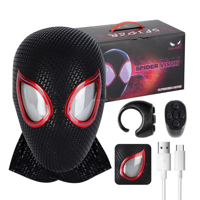 New Spidy Visor Blk/Red Eyes Flicker Mask - Ring Remote Control (Premium Quality)