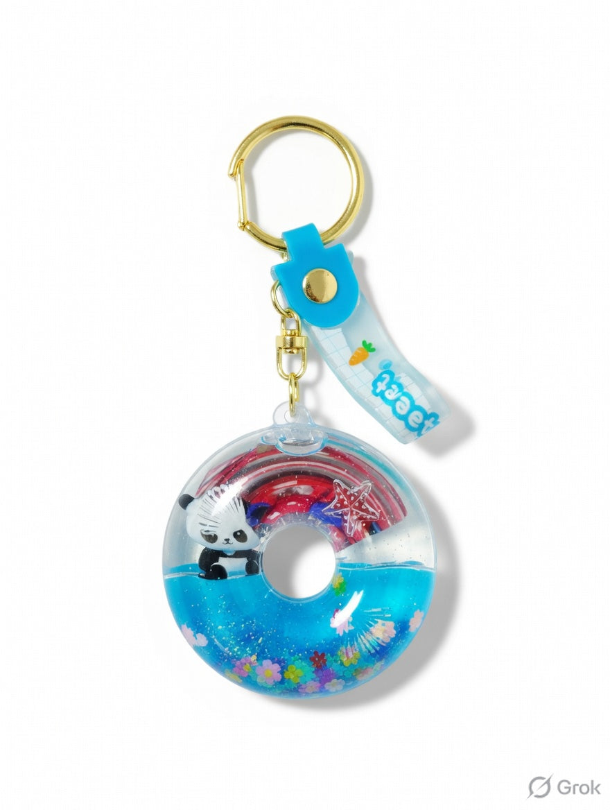 Pack of 3 panda in tyre water glitter keychain (eff price 62)