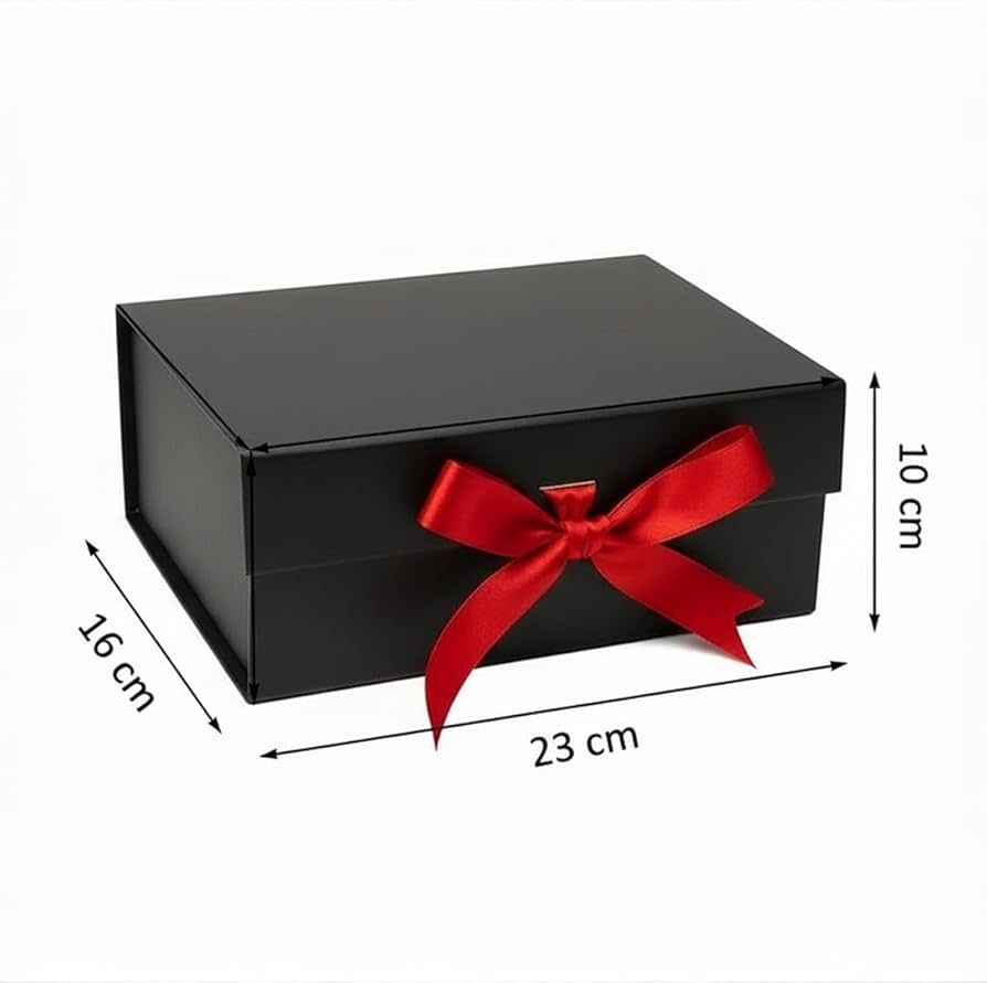 New Black Modern Folding Gift 🎁 Box with Red Ribbon🎀 (Size- 23x16x10cm)