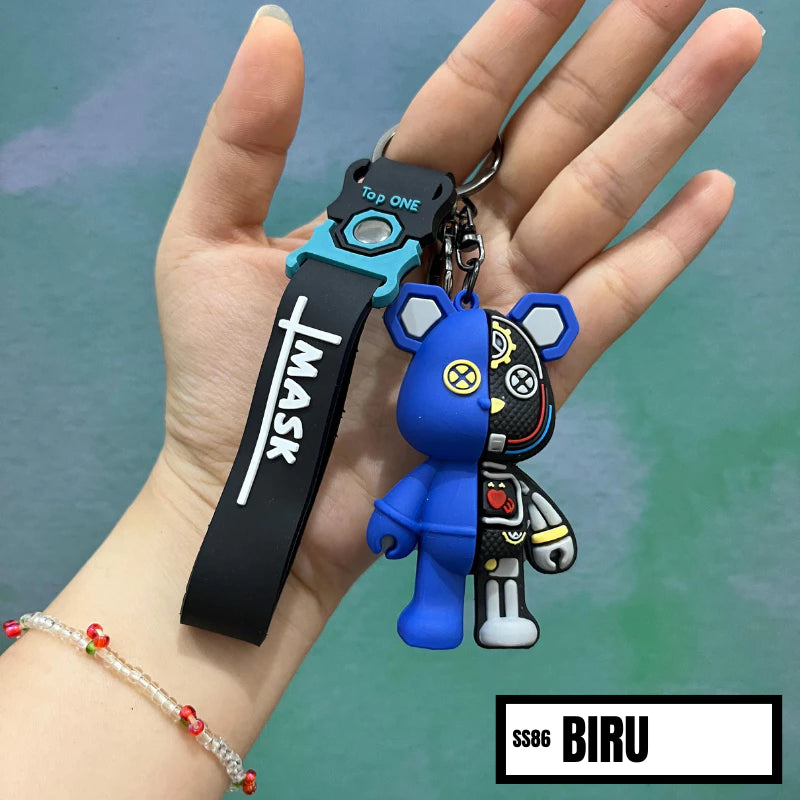 New Cute Bear Half Blue/Masked Rubber Keychain Pack of 3 (eff price 37)