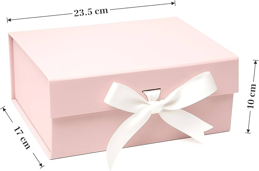 New Pink Modern Folding Gift 🎁 Box with White Ribbon🎀 (Size- 23x16x10cm)