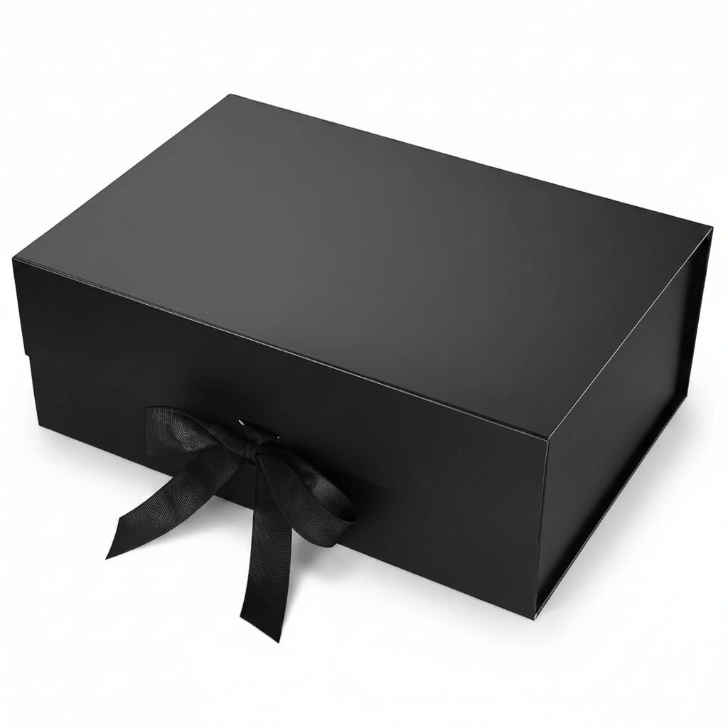 New Black Modern Folding Gift 🎁 Box with Ribbon🎀 (Size- 23x16x10cm)