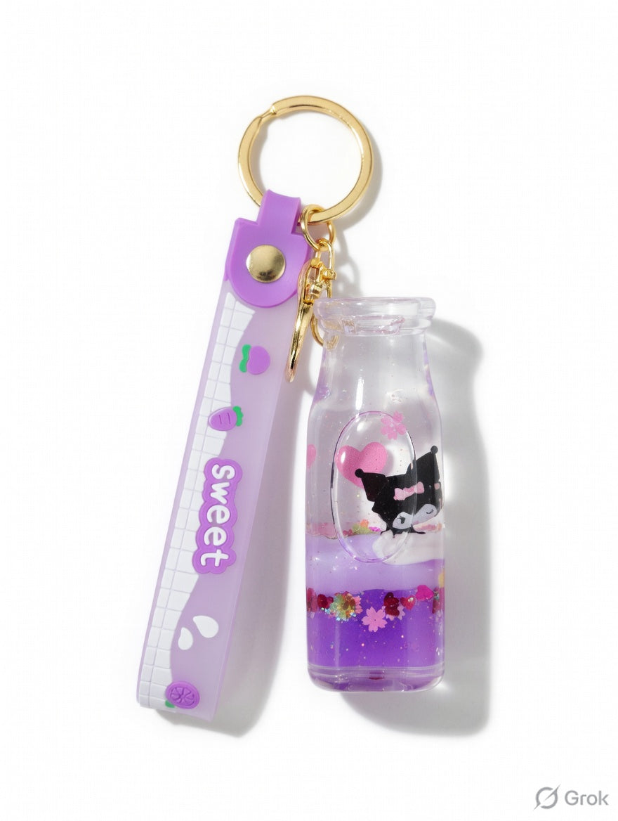 Pack of 3 kuromi in bottle water glitter keychain (eff price 62)