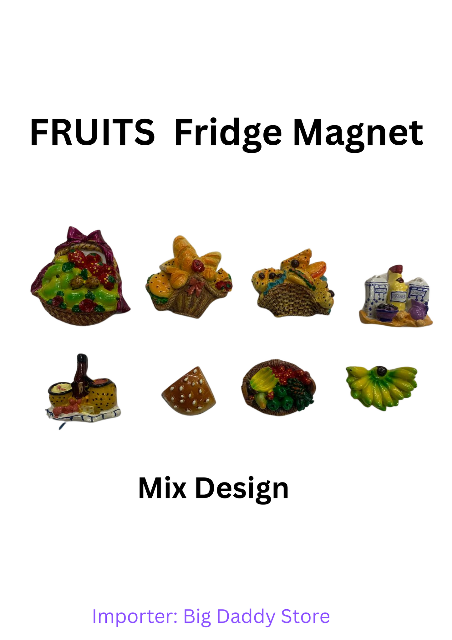 Fruits Shape fridge magnet mix design pack of 10 (eff price 38)