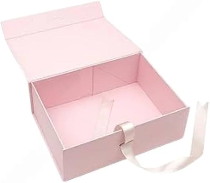 New Pink Modern Folding Gift 🎁 Box with White Ribbon🎀 (Size- 23x16x10cm)