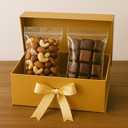 New Golden Modern Folding Gift 🎁 Box with Ribbon🎀 (Size- 23x16x10cm)