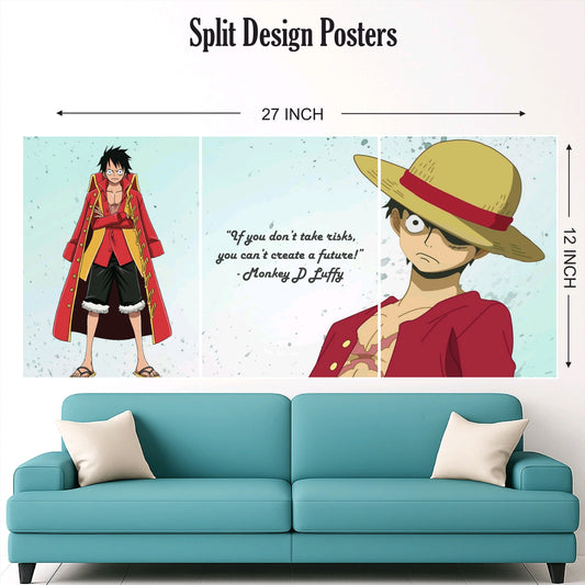 Luffy with cap split design paper poster pack of 3 ( Net price 42 )