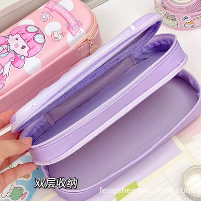 Pack of 2 Cute girl pencil pouch with double layer (net price 125)