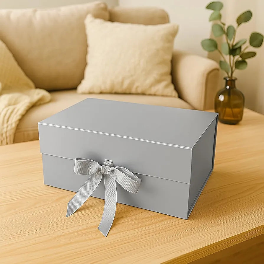 New Silver Modern Folding Gift 🎁 Box with Ribbon🎀 (Size- 23x16x10cm)