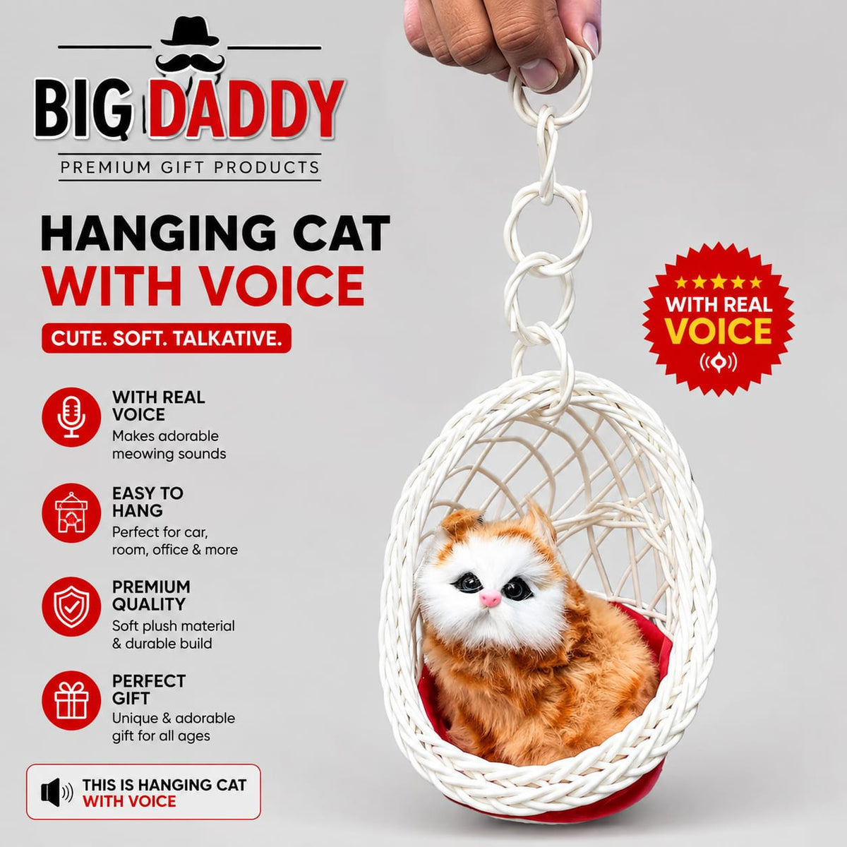 Basket cat with voice Mix colour pack of 3 ( net price 130 )