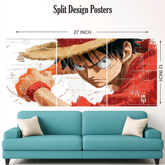 Angry Luffy split design paper poster pack of 3 ( Net price 42 )