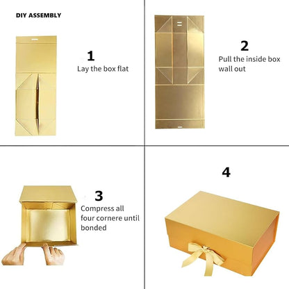 New Golden Modern Folding Gift 🎁 Box with Ribbon🎀 (Size- 23x16x10cm)