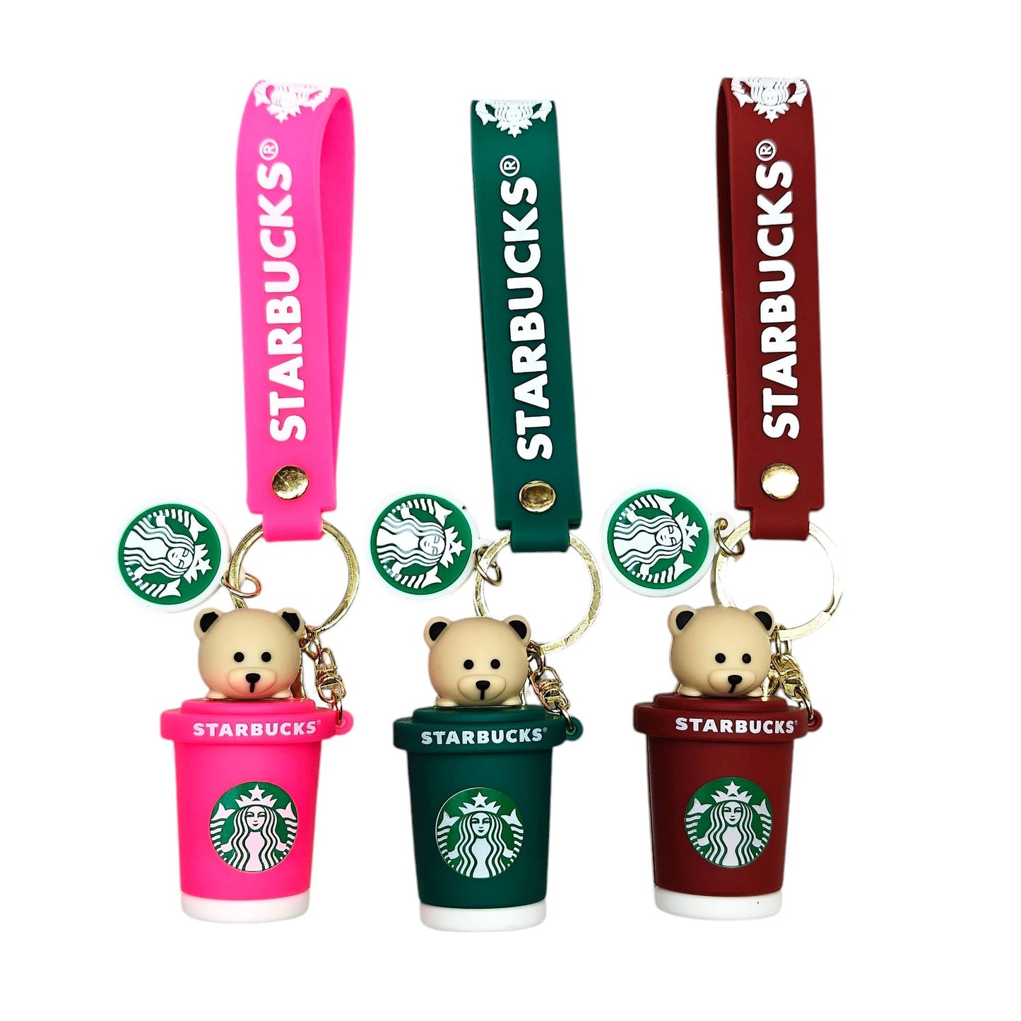 New Starbucks Cup with Teddy Rubber Keychain Pack of 3 (eff price 37)