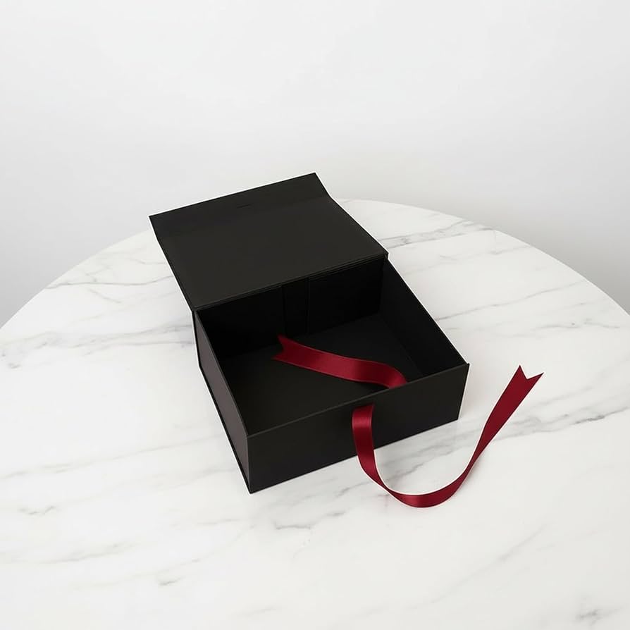 New Black Modern Folding Gift 🎁 Box with Red Ribbon🎀 (Size- 23x16x10cm)