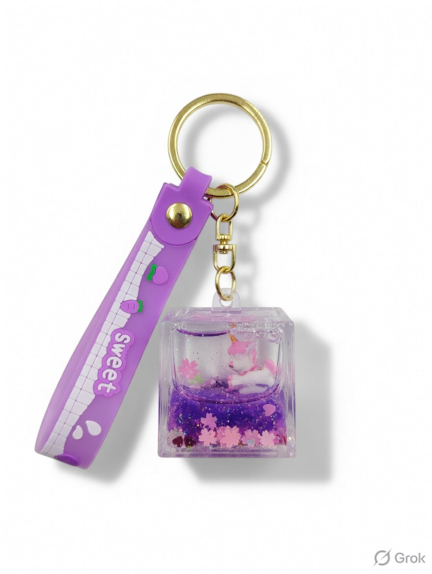 Pack of 3 unicorn in square water glitter keychain (eff price 62)