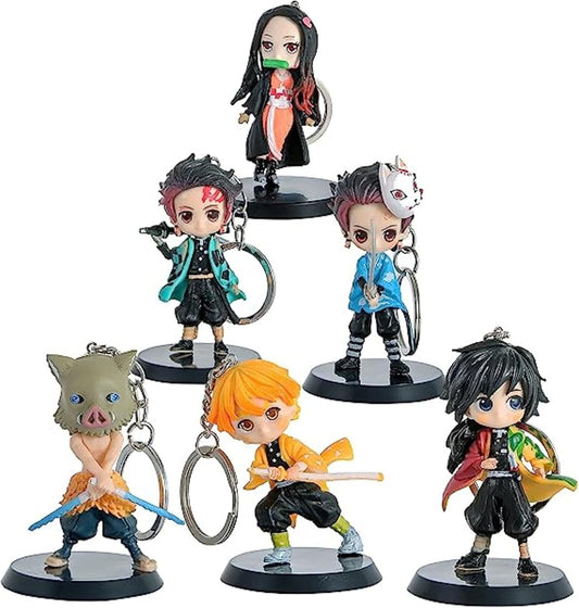Demon Slayer Action Figure Set of 6 with Keychain