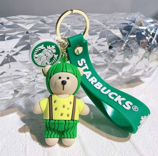 New Starbucks Teddy with Yellow Clothes Rubber Keychain Pack of 3 (eff price 37)