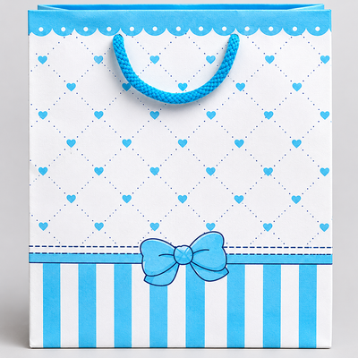 Blue heart theme small size paper gift bag (Pack of 12)