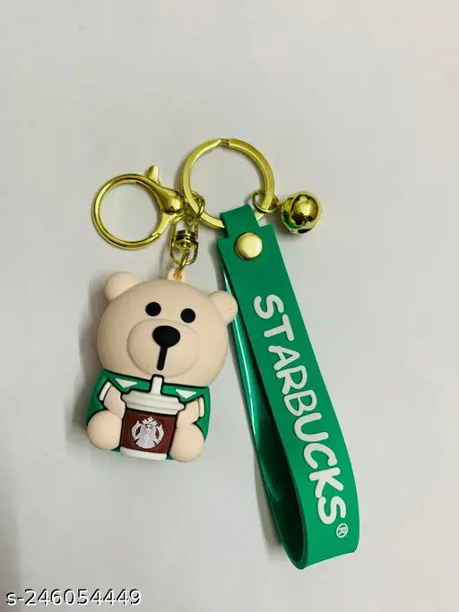 Teddy with stabucks cup Rubber keychain