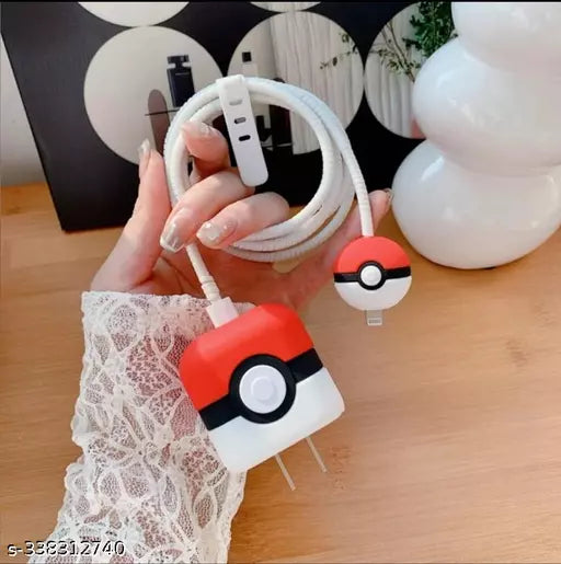 Set of 2 - Red white Pokemon  Apple 20W Sillicone Charger Cover