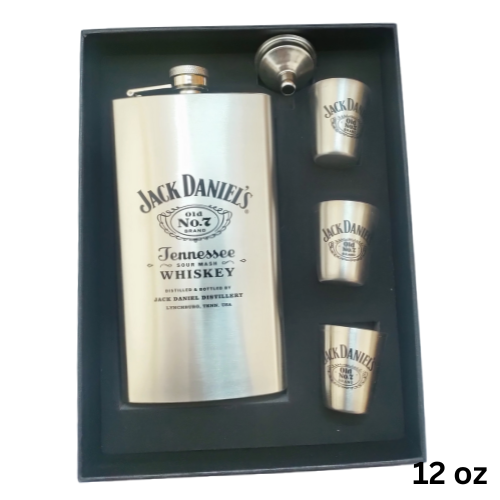 12oz JD Flask with 3 Glass and Funel set