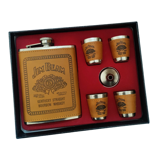 9oz Jim Beam Flask Set with 4 glass and funel A