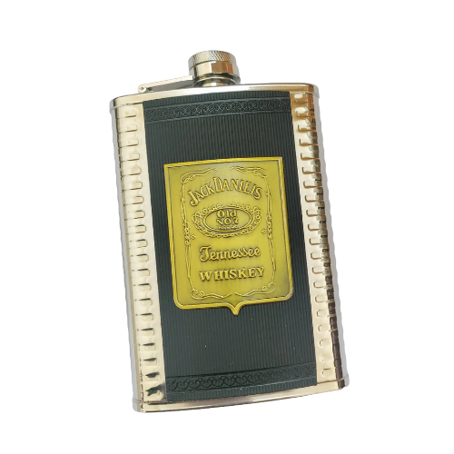 9oz JD leather flask with metal logo