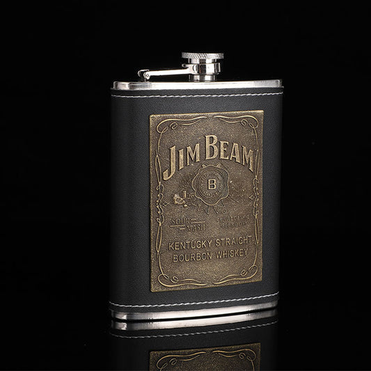 Jim Bean Leather hip Flask 90z