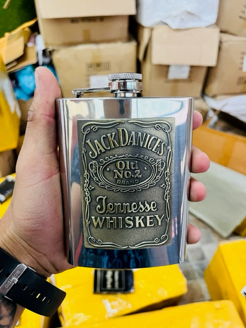 Jd Silver Flask with leather printed
